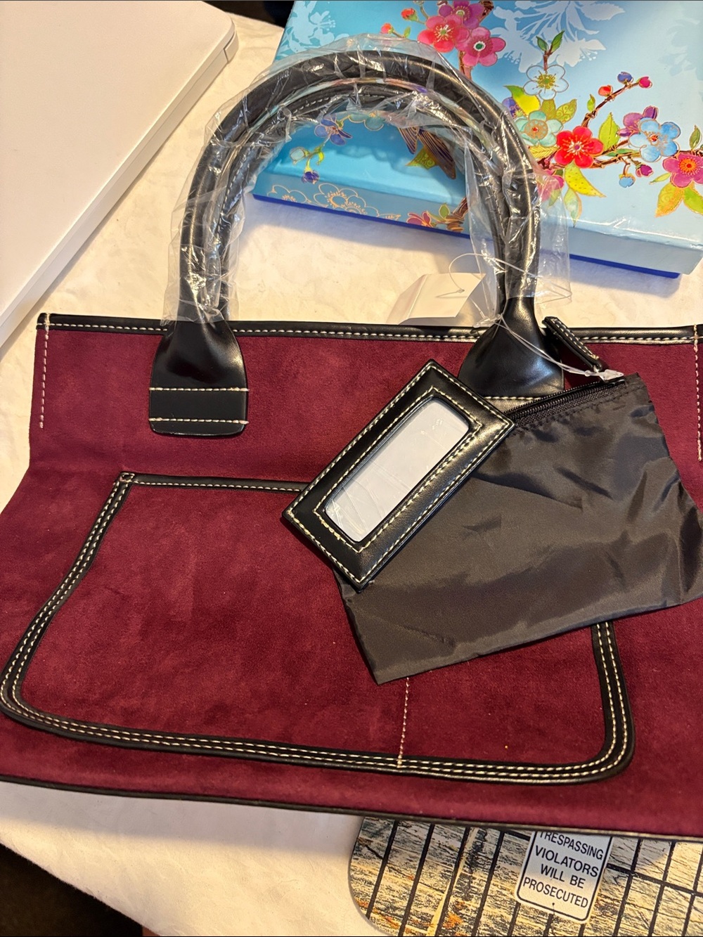 Saks Fifth Avenue Burgundy Tote with Black Trim